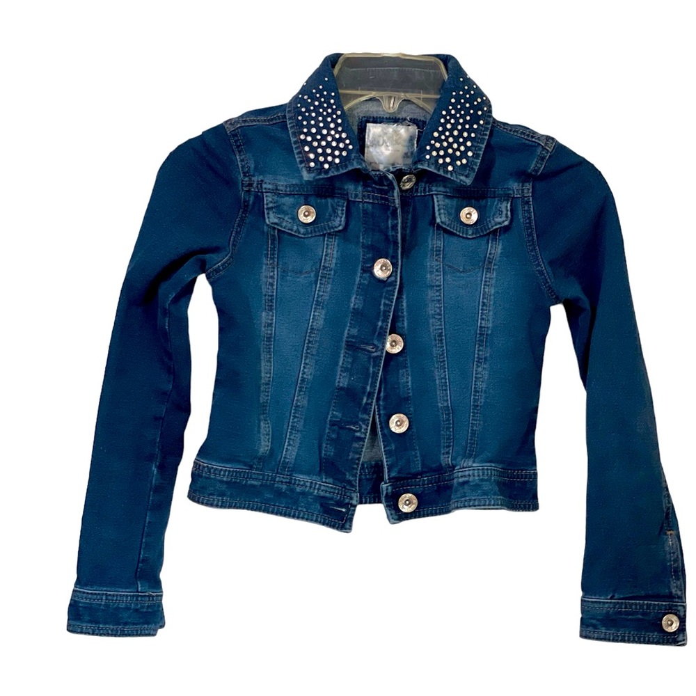 Justice Premium Girls Denim Jean Jacket Girls Cropped 10 Rhinestones Size 10